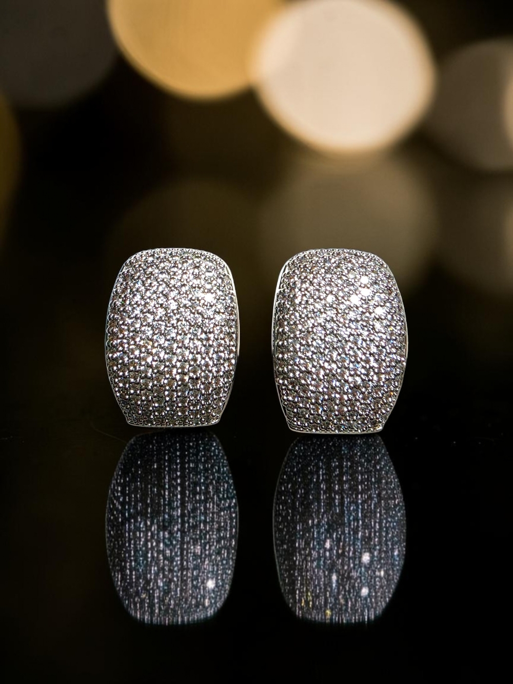 Pavé Cushion Dome Earrings - Silver